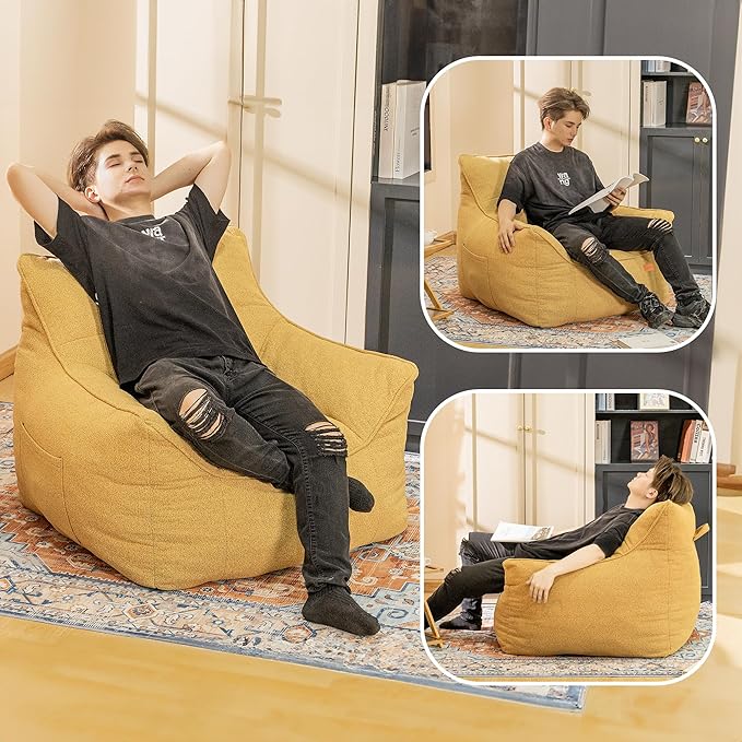 Bean Bag Chair for Adults, Comfy Tufted Bean Bag Chair Sofa with Armrests, Lazy Beanbag Chair with Foam Filler Stuffed Bean Bag Couch Sofa for Reading in Bedroom, Living Room and Dorms-Ruum Studio Home