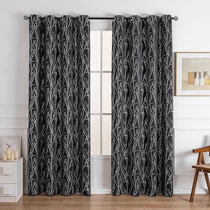 Grommets Blackout Long Window Curtains Black Silver-52W*108L 2PCS Drapes for Bedroom-Ruum Studio Home