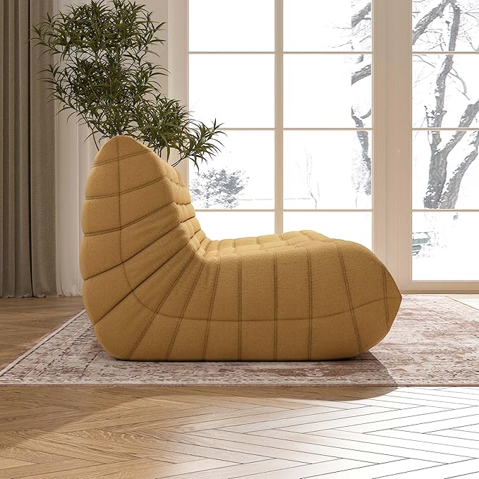 Big Bean Bag Chairs for Adults, 3 Seater Large Bean Bag Chair Sofa, Fireside Chair Lazy Sofa Chair with High Density Comfortable Foam, Modern Bean Bag for Living Room, Bedroom, Office (Yellow)-Ruum Studio Home
