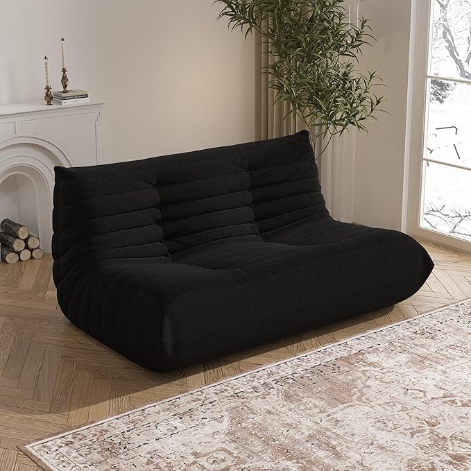 Bean Bag Chair, Loveseat Fireside Chair Bean Bag Sofa Large Bean Bag Chair for Adults, 2 Seater Bean Bag Chairs for Teens with High Density Comfortable Foam, Bean Bag for Living Room, Bedroom (Black)-Ruum Studio Home