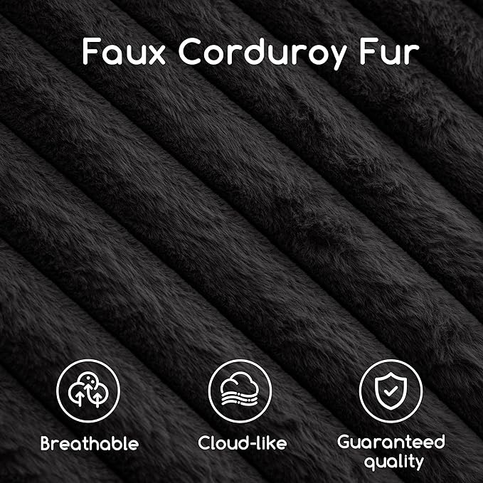 HIGOGOGO Round Stuffed Pouf Ottoman, Stripe Faux Fur Poufs with Foam Chunk Filling, Furry and Fluffy Pouf Foot Stool Storage Ottoman, 26 X 18 Floor Poufs Foot Rest for Living Room, Black-Ruum Studio Home