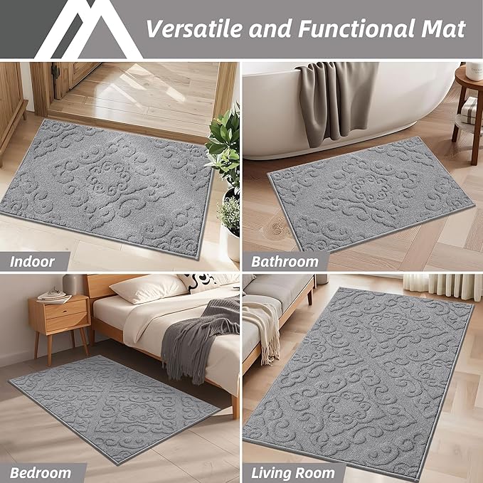 COSY HOMEER-Door-Mat-Non-Slip-Entryway-Rug 36”x60” Absorbent Welcome Mats Washable Dirt Trapper Door Mat Entrance Floor Mats for Front Back Doormats and Wet Shoes,Grey-Ruum Studio Home