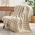Snuggle Sac Throw Blanket for Couch, Reversible Super Soft Warm Blankets Cozy Knit Fuzzy Plush Lightweight Throws for Sofa, Bed, Camping,Houndstooth Beige,50x60 inches-Ruum Studio Home