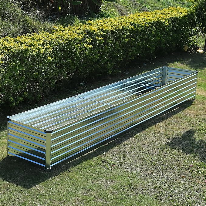 12x2x1.5ft Galvanized Raised Garden Bed,Outdoor Planter Box Metal Patio Kit Planting Bed for Vegetables Flowers Herb,Silver-Ruum Studio Home