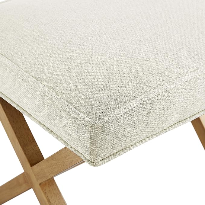 Amazon Basics Small Ottoman Foot Rest, Mid-Century Modern X Square Polyester Foot Stool, Linen, Ivory White, 18"D x 19.8"W x 18.3"H (Previously Rivet Brand)-Ruum Studio Home