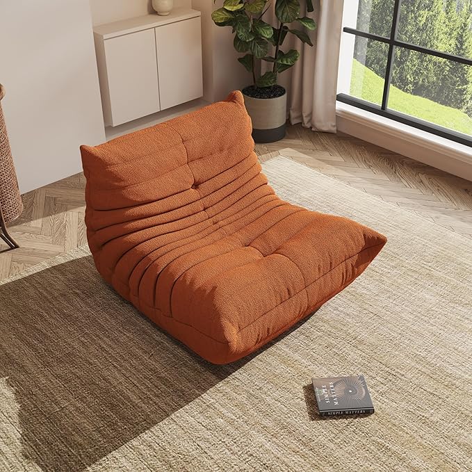 Bean Bag Chair, Oversized Bean Bag Chair for Living Room, Fireside Chair for Adults with Memory Foam Filled, Big Accent Sofa Lounge Floor Sofa for Gaming, Reading, Relax, No Assembly Required(Orange)-Ruum Studio Home