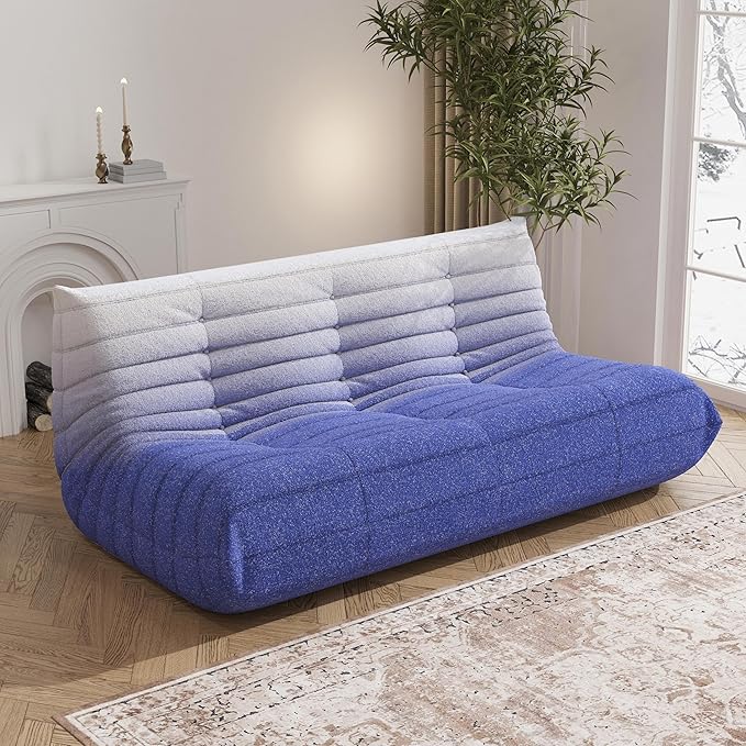 Big Bean Bag Chairs for Adults, 3 Seater Large Bean Bag Sofa, Fireside Chair Lazy Sofa Chair with High Density Comfortable Foam, Modern Bean Bag for Living Room, Bedroom, Office (Blue&White)-Ruum Studio Home