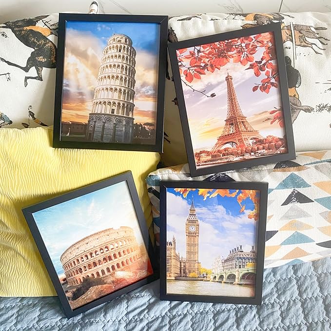 Boho Wall Art Decor, London, Tower of Pisa, Paris, Eiffel Tower,Roman Colosseum,City Wall Decor Art ,Modern Landscape Wall Art for Living Room Bedroom Prints Poster ,8x10 Inch Set of 4,Unframed-Ruum Studio Home