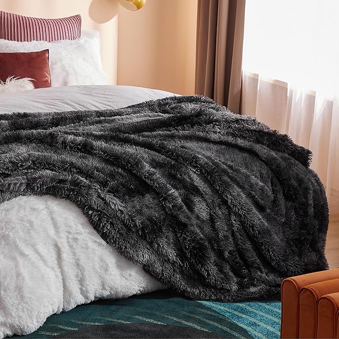 Bedsure GentleSoft Fuzzy Sherpa Faux Fur Twin Blanket Tie Dye Black Cozy Gifts for Boys Girls, Soft Fleece Plush Warm Thick Blanket Twin Size for Bed, Black Room Decor Dorm Essentials Gifts, 60x80-Ruum Studio Home