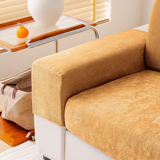 Couch Cushion Covers Individual Large Super Stretch Chenille (Softer Version) Sofa Cushion Covers, Armrest Cover Couch Slipcovers Furniture Protector (2PC, Khaki)-Ruum Studio Home