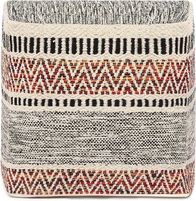 REDEARTH · Tufted Pouf Ottoman with Filler Textured Storage Cube Bean Bag Pouffe Footrest for Living Room, Bedroom, Nursery, Home Decor - 100% Cotton (17.5"X17.5"X17.5", Motley Bohemia Multi)-Ruum Studio Home