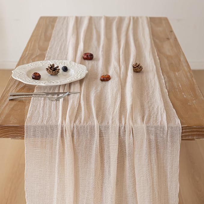 6Pcs Beige Gauze Rustic Cheesecloth Table Runner 120 Inch 10 FT for Wedding Baby Shower Bridal Shower Birthday Engagement Garden Outdoor Party Long Sheer Boho Decorations-Ruum Studio Home