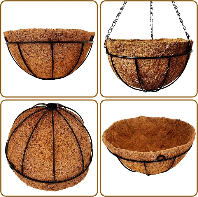 4 Pack 10 inch Metal Hanging Planters Basket with Coco Coir Liner Outdoor-Hanging Baskets for Plants Outdoor,Metal Wire Baskets with Window Box Planters, Hanging Flower Pots for Railings-Ruum Studio Home