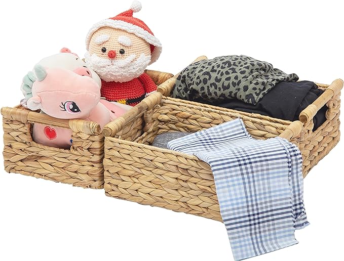 VATIMA Hyacinth Small Wicker Basket 11.6x8.1x4.9" - Bathroom Organizer, Wooden Handle, Decorative Storage-Ruum Studio Home