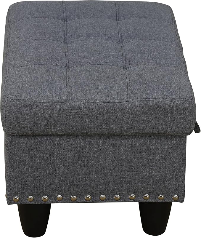 Ottoman Rectangular Storage Ottoman Bench, Flannel Footrest Stool Footstool with Lid for Living Room, Bedroom, Entryway, Light Gray, 28.5"x19"x17.5"-Ruum Studio Home