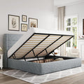 Allewie King Size Lift Up Storage Bed, Modern Wingback Headboard, Hydraulic Support, No Box Spring Needed, Grey Blue-Ruum Studio Home