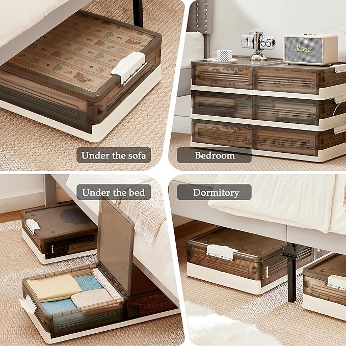VECELO Under Bed Storage with Wheels, 2 Pack Stackable Under Bed Storage Containers, Underbed Storage Containers with Lids, Plastic Foldable Folding Box for Clothes Shoes, Grey-Ruum Studio Home
