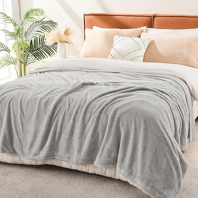 EMME Muslin and Fleece Queen Blanket Reversible - 80"*90" Grey Soft Warm Throw Blankets for Couch Bed Picnic Travel Bed-Ruum Studio Home