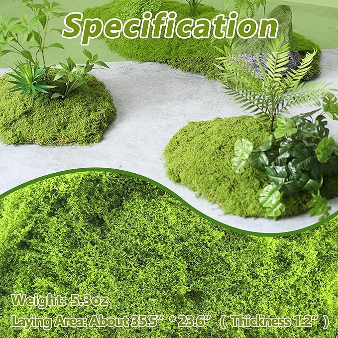 Potanro Faux Green Moss 5.3oz Artificial Fake Plant Moss Preserved Moss for Potted Plants Indoor Plants, Crafts, Planters, Bonsai Artifcial, DlY Floral Decorative Moss, Garden Wedding Decor-Ruum Studio Home