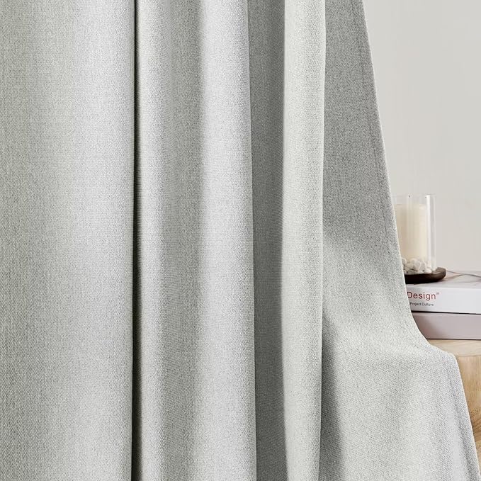 Joydeco Faux Linen Curtains 96 Inches Long 2 Panels Set for Bedroom Living Room, 52 inch Wide Light Filtering Drapes with Back Tab & Rod Pockets (52x96 inch, Greyish White)-Ruum Studio Home