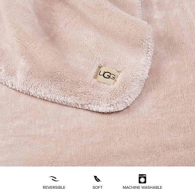UGG Whitecap Plush Throw Blanket Fleece Lightweight Soft Throw for Couch or Bed Luxury Home Decor for Living Room Washable Hypoallergenic Blankets for Dorm Decor, 50-inch x 70-inch, Light Pink Quartz-Ruum Studio Home