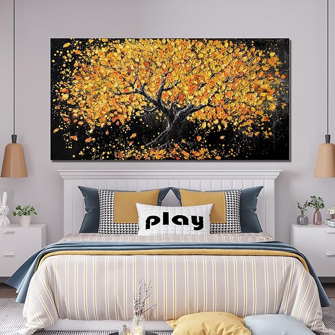 Canvas Wall Art Decor Large Wall Art Pictures for Living Room Artwork for Walls Black and Gold Wall Art Decor Tree of Life Wall Art Modern Wall Art Prints Art Work for Home Office Wall Decor 29" X 58"-Ruum Studio Home