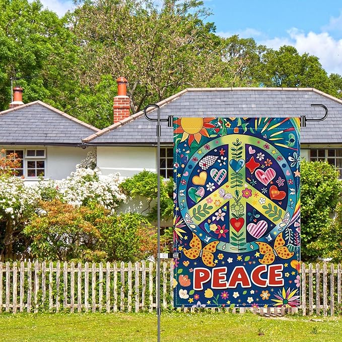 Peace Garden Flag Butterfly Flowers Art Garden Yard Flags Double Sided Colorful Farmhouse Holiday Decorative Yard Flag, Porch Outdoor Decoration Sign Banner (12X18INCH)-Ruum Studio Home