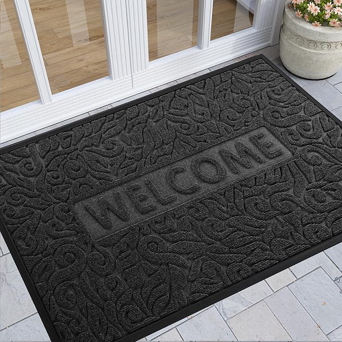 Yimobra Welcome Matt Outdoor, 60x36, Waterproof All-Season Front Door Mat, All-Weather Doormat, Sturdy Natural Rubber, Fade Resistant, Low Profile, Easy Clean Patio Porch Entryway Mat, Black-Ruum Studio Home