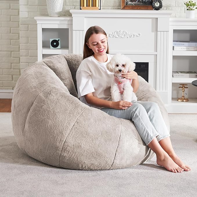 Hobestluk Bean Bag Chairs Large Bean Bag Couch for Adults Stuffed Sofa Chair Comfy Giant Bean Bag Chair with Spacious Design for Reading, Playing or Relaxing (Brown)-Ruum Studio Home