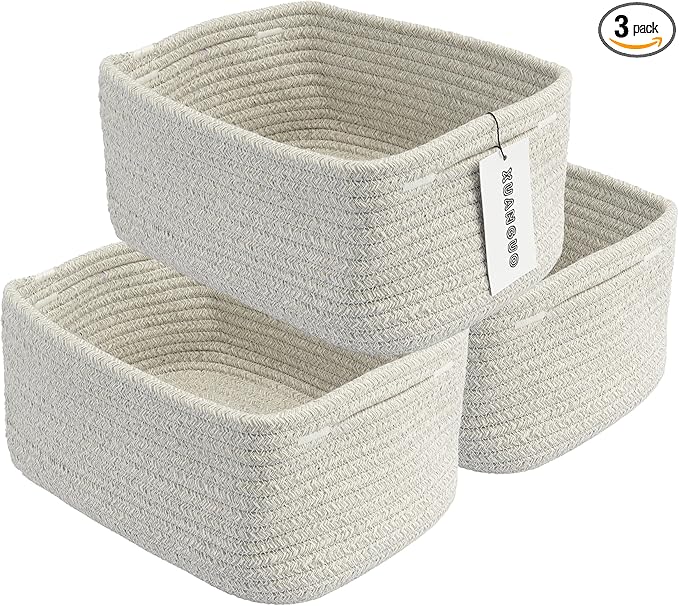 Small Woven Storage Baskets 12“X8”X5“ Decorative Rope Bins for Organizing Shelves, Closets, and Toys, Empty Gift Baskets, Cute Organizer Basket for Home and Office (grey, regular)-Ruum Studio Home