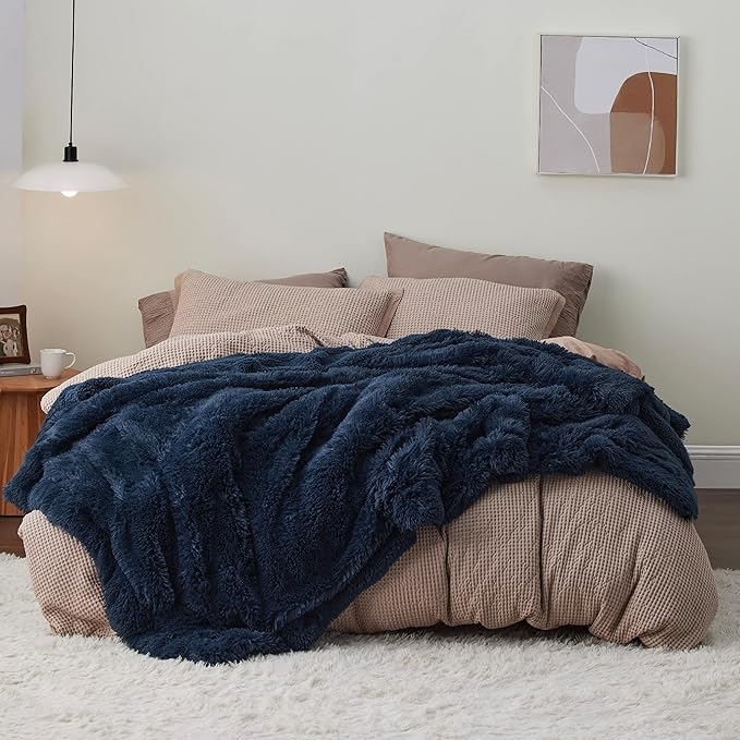 Bedsure GentleSoft Fluffy Navy Blue King Size Blanket for Bed, Thick Soft Sherpa Faux Fur Fleece Bedding Fuzzy Plush Winter Warm Heavy Large King Blanket, Cozy Blue Gifts for Men Women, 108x90-Ruum Studio Home