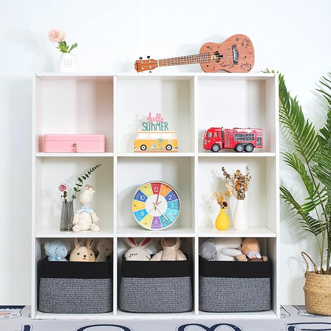 MINTWOOD Design 3-Pack Storage Baskets for Shelves, Playroom and Classroom Storage Basket, Book Basket, Decorative Storage Cube Bins, Woven Closet Organizers, Pantry and Shoe Organizer, Black Grey Mix-Ruum Studio Home