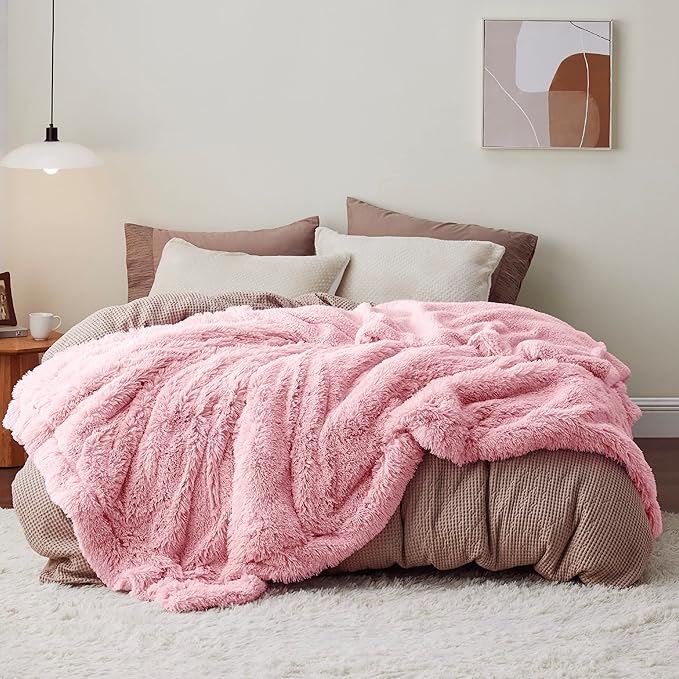 Bedsure GentleSoft Fluffy Pink Blankets Queen Size for Bed, Thick Sherpa Faux Fur Fleece Fuzzy Plush Winter Warm Heavy Soft Full Queen Blankets, Bedroom Decor Pink Gifts Cozy Gifts for Women, 90x90-Ruum Studio Home