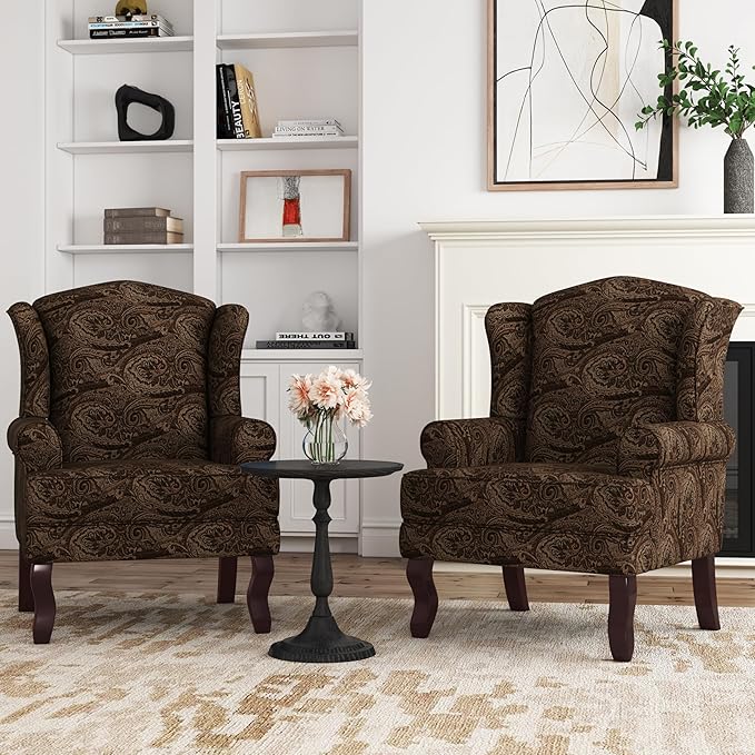Accent Chair, High Back Upholstered Armchair with High Resilience Sponge & Wood Legs, Mid-Century Modern Comfy Single Sofa Reading Chairs for Living Room, Bedroom (Cranberry, Set of 2)-Ruum Studio Home