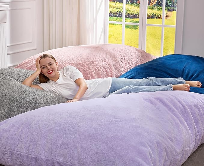 Hobestluk 3 in 1 Bean Bag Chair Giant Bean Bag Chairs for Adults with Plush Faux Fur Cover Convertible Bean Bag Floor Cushion with Machine Washable Cover for Living Room (Plush White)-Ruum Studio Home
