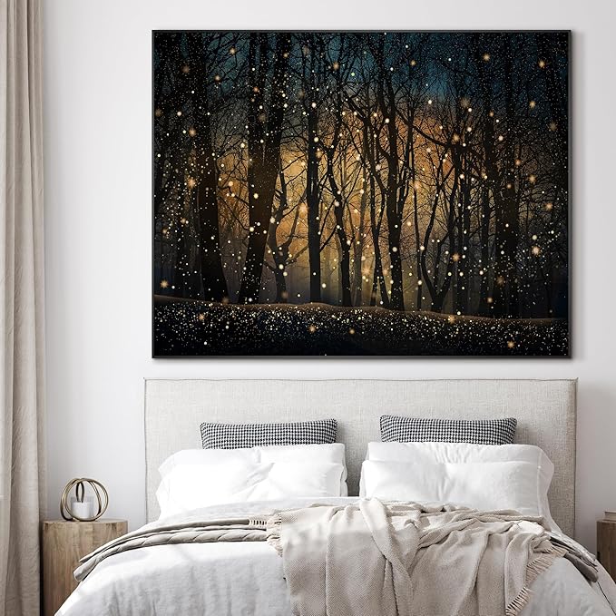 SIGNWIN 36"x46" Extra Large Framed Wall Art Magical Firefly Night Forest, Enchanted Woodland Scene for Home Living Room Bedroom Decor (Frame Assembly Required)-Ruum Studio Home