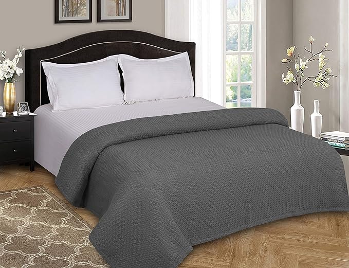 Elvana Home 100% Cotton Bed Blanket, Breathable Bed Blanket Twin Size, Cotton Thermal Blankets Twin, Perfect for Layering Any Bed for All Season, Charcoal Grey-Ruum Studio Home