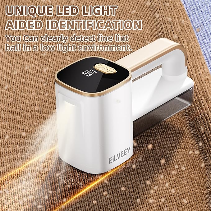 Rechargeable Lint Remover, Fabric Shaver Fuzz Remover, Sweater Shavers with 6-Leaf Blades, 3-Speeds Digital LED Display to Remove Pilling for Clothing and Furniture, Lint Ball, White-Ruum Studio Home