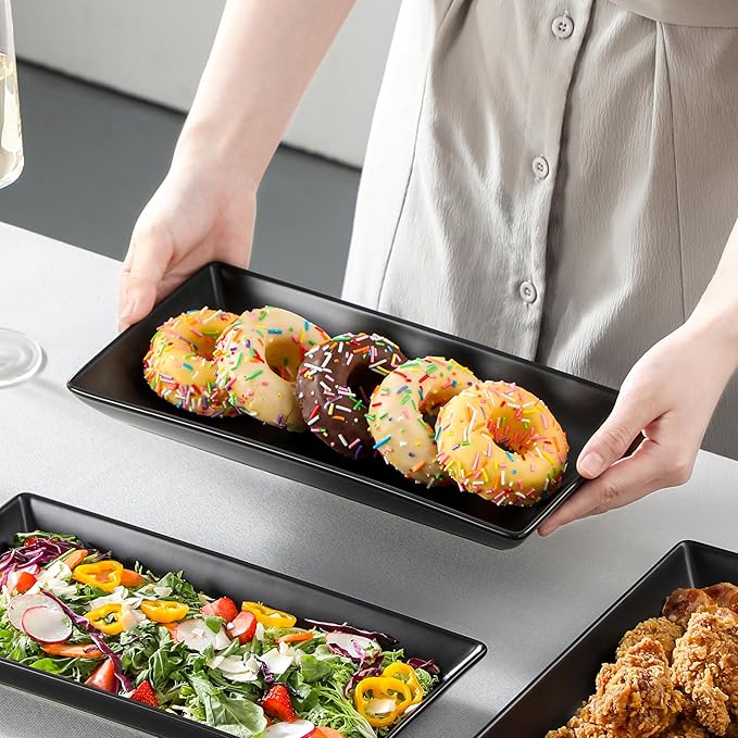 MALACASA 3 Tier Serving Trays for Party, Stoneware Serving Platters and Trays, 12 Inch Tiered Tray Stand, Fruit Tray, Trays for Serving Food, Black Dessert Stand with Collapsible Sturdier Metal Rack-Ruum Studio Home
