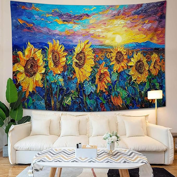 yowecso Sunflower Tapestry Sunset Flower Field Tapestry Wall Hanging for Bedroom Sunflower Tapestries Aesthetic Wall Decor for Home Dorm Living Room 50"x60"-Ruum Studio Home