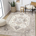 Washable Area Rugs for Living Room -6x9 Neutral Vintage Distressed Floral Farmhouse Boho Large Soft Floor Rug Indoor Non Slip Carpet for Living Room Bedroom Dining Room Office-Brown/Beige-Ruum Studio Home