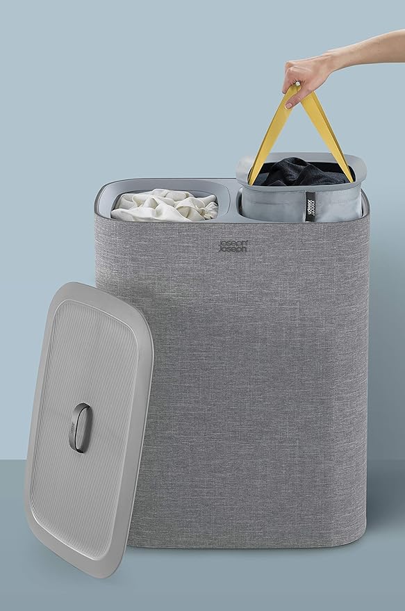 Joseph Joseph Tota 90 liter/23.8 gallon Laundry Hamper Separation Basket with lid, 2 Removable Washing Bags with Handles - Gray-Ruum Studio Home