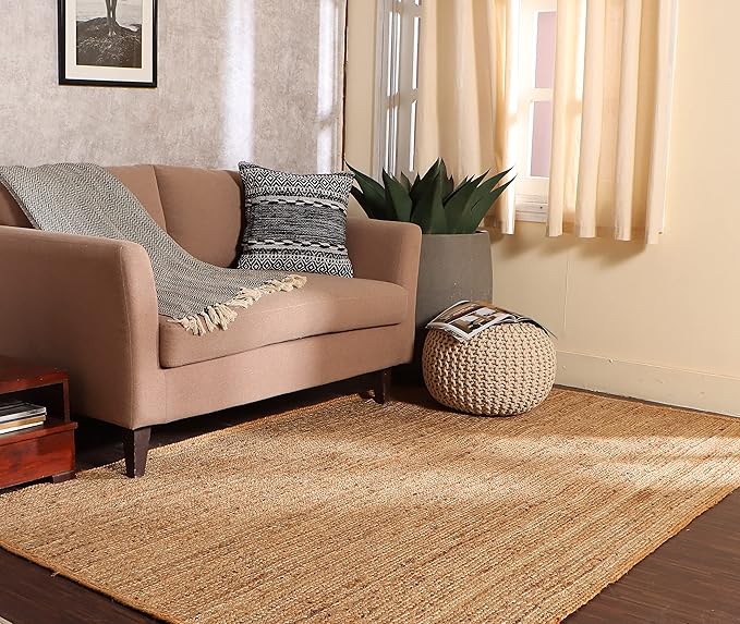 REDEARTH Round Pouf Ottoman - Cable Knitted Boho Poof - Home Décor Cord Pouffe Handmade Circular Footrest for Living Room - Bedroom - Kids Bedroom - 100% Cotton Pouf (18" x 18" x 14") - Ivory-Ruum Studio Home