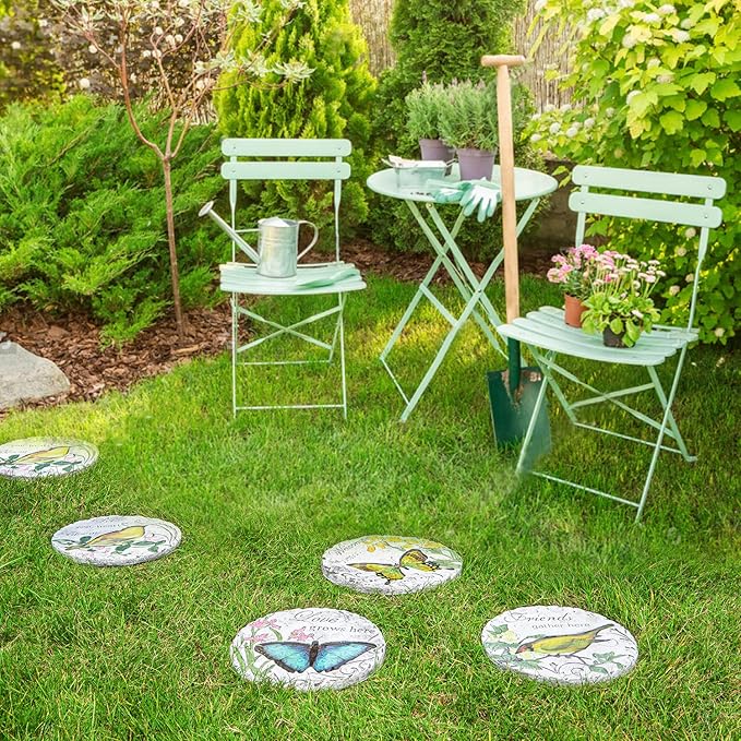 Sungmor 3PC Pretty Garden Stepping Stones, 9.5" Large Concrete Decorative Stones with Beautiful Pattern, Unique Outdoor Lawn Accents, Yard Walkway Flower Bed Wall Shelf Welcome Friends Decorations-Ruum Studio Home