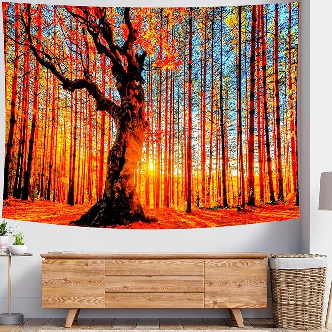 Delur Sunset Forest Tapestry Tree of Life Tropical Rainforest Landscape Tapestry Wall Hanging Scenic Nature Woodland Natural Sunrise Headboard for Bedroom Living Room Home Decor (51.2" x 59.1")-Ruum Studio Home
