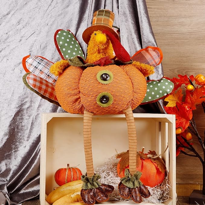 winemana Thanksgiving Decoration 31.5" x 18.5" Plush Turkey with Stretchable Head, Handmade Stuffed Sitting Turkeys Fall Decorations for Indoor Home Tabletop Party Autumn Decor (Cock)-Ruum Studio Home
