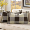 decorUhome Buffalo Plaid Check Throw Pillow Covers 12x20 Set of 2, Outdoor Lumbar Decorative Farmhouse Neutral Pillow Covers with Stitched Edge for Bed Couch Sofa, Brown and Beige-Ruum Studio Home
