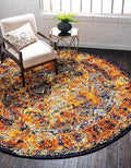 Unique Loom Rosso Collection Vintage, Traditional, Bohemian, Geometric, Border, Distressed, Southwestern Area Rug, 8 ft x 8 ft, Orange/Black-Ruum Studio Home
