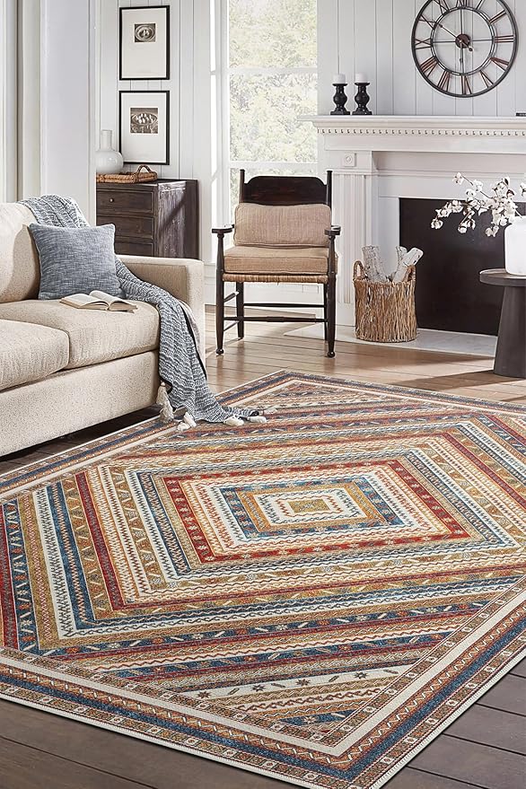Keen Home Design 5x7 Rug - Machine Washable Area Rug with Non-Slip Backing, Ideal for Living Room, Dining Room, Bedroom - Vintage, Easy Clean, Durable, Low Pile Rug - (5' x 7')-Ruum Studio Home