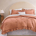 Queen Comforter Set - 7 Pieces Ruffle Autumn Leaf Bedding Sets, Shabby Chic Farmhouse Bed in a Bag Queen with Ruffle Comforter, Floral Sheets, Pillowcases & Shams-Ruum Studio Home